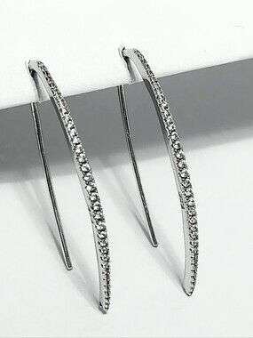 Sterling Silver Curved Earrings with Pavé Detail 1.5"